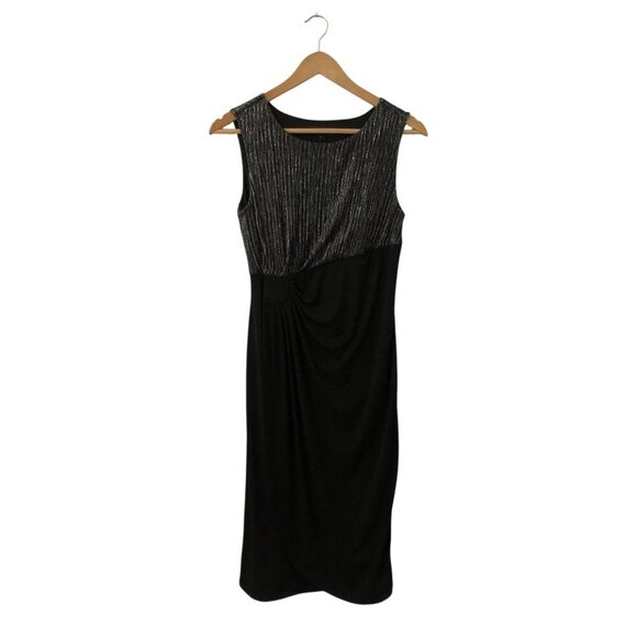 3/$25 ❥Jessica Sleeveless Silver Metallic Black Knee Length Stretch Dress Size 4 - Picture 1 of 9